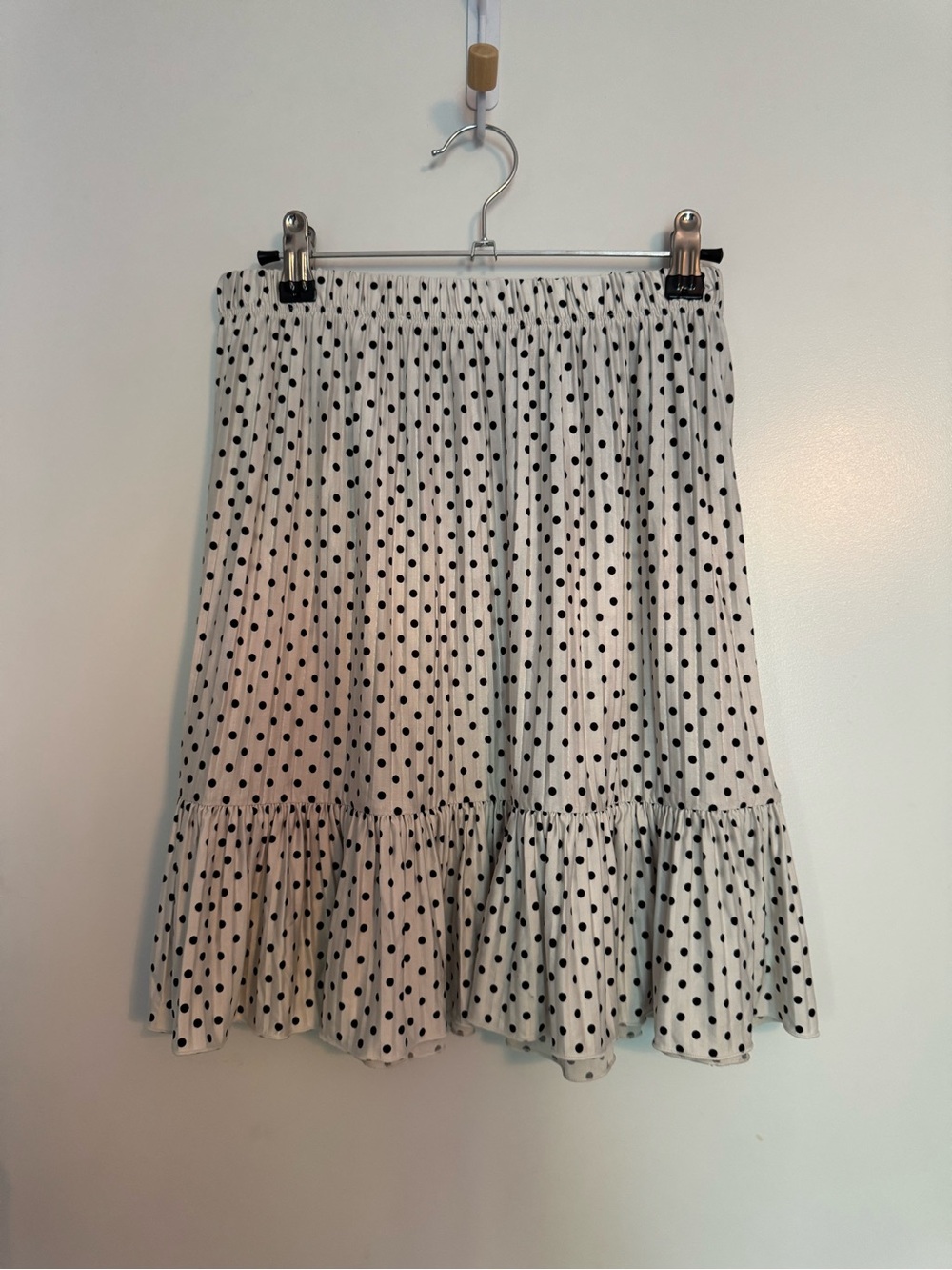 Zara White Black Polka Dot Ruffle Hem Midi Skirt Size S